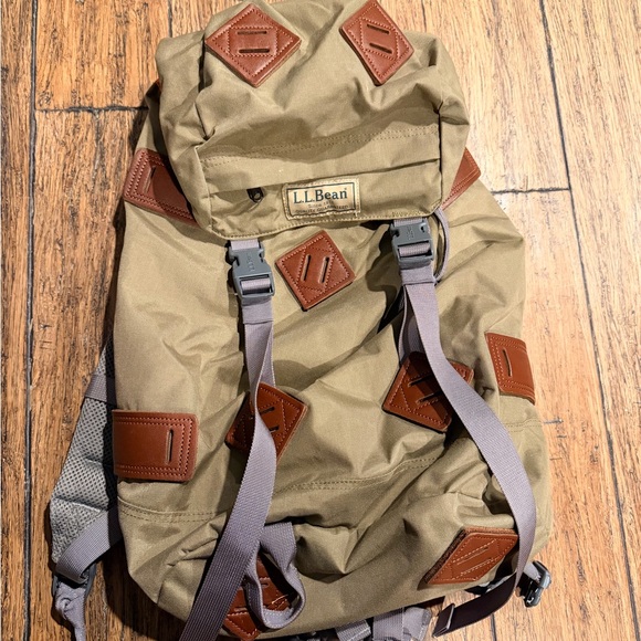 L.L. Bean Other - L.L. Bean Olive Canvas Backpack with Brown Leather Accents
